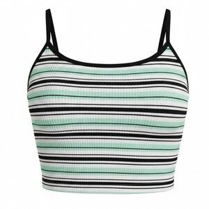New Small Y2K Mint‎ Green Retro Vintage Striped Cami Crop Tank Ribbed sleeveless